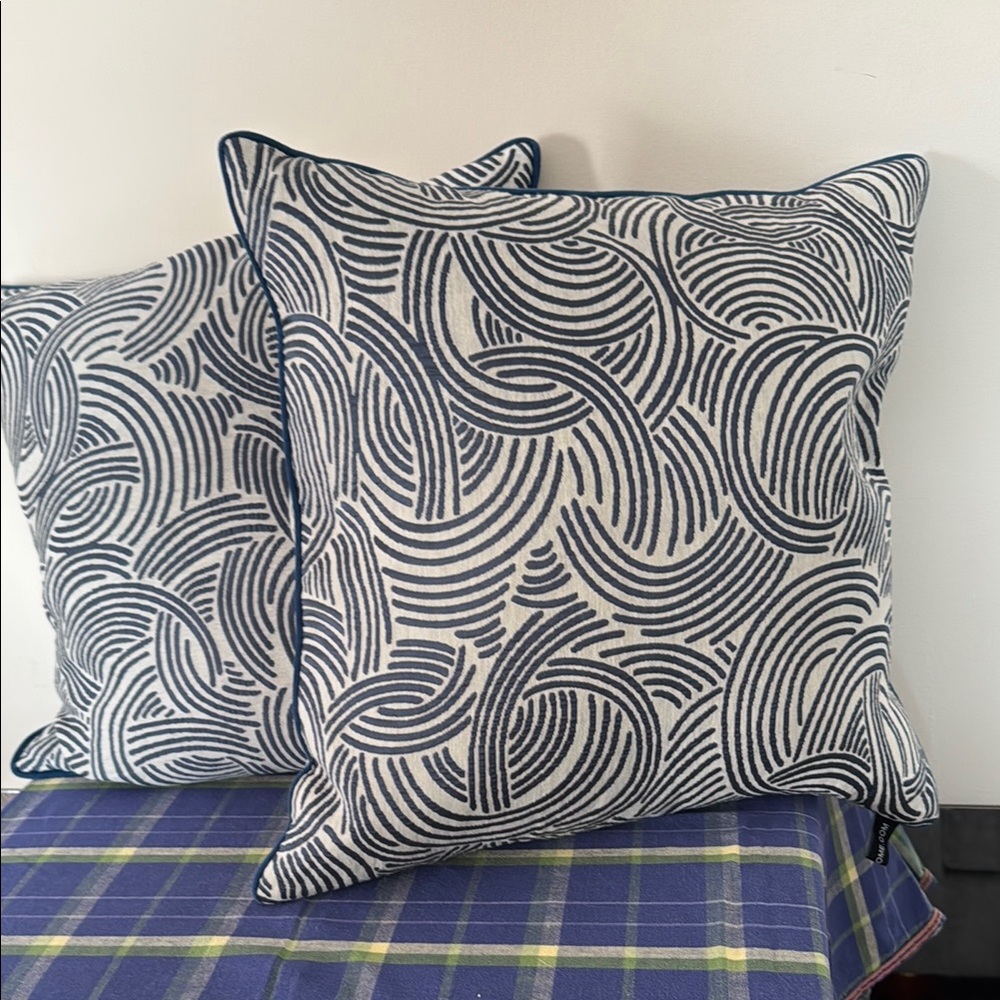 Rodeo Home down accent pillows - blue and cream - set of 2